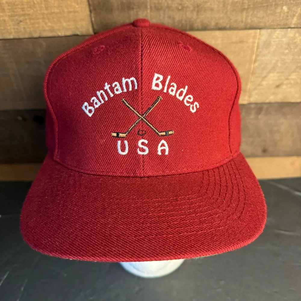 Vintage Bantam Blades USA ‎ Hockey Red Trucker Style Hat Flat Bill Otto Cap